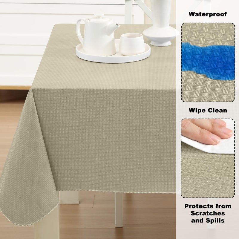Newbridge Basketweave Vinyl Flannel Backed Tablecloth, 52 x 52 Inch Square, Natural, Basket Weave Textured Indoor Outdoor Waterproof Table Cover for Patio, Kitchen, Dining - Image 3
